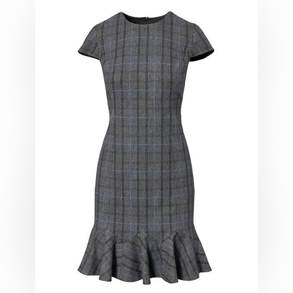 Banana Republic Grey Plaid Knee Length Ruffle Detail Women’s Size 4 Dress - Picture 1 of 12